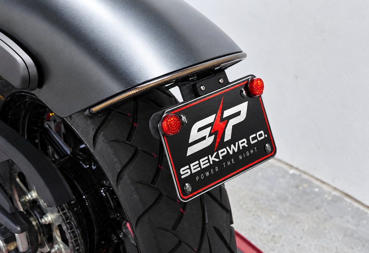 Kawasaki Vulcan S smoked lens fender eliminator with SeekPwr plate